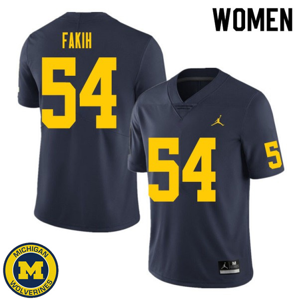 Women's Michigan Wolverines #54 Adam Fakih Navy Official Game Jersey